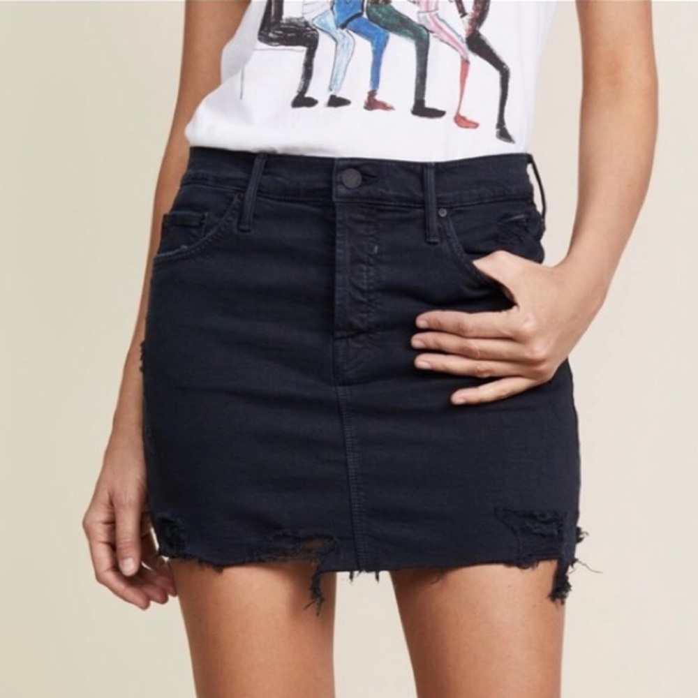 MOTHER Superior Vagabond Mini Fray Black Skirt